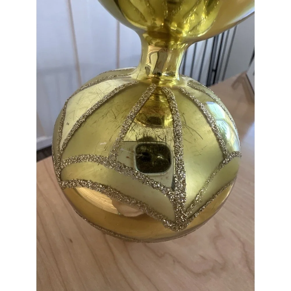 Vtg European Mercury Glass Gold Christmas Tree Topper 15in Glitter Finial 1950s